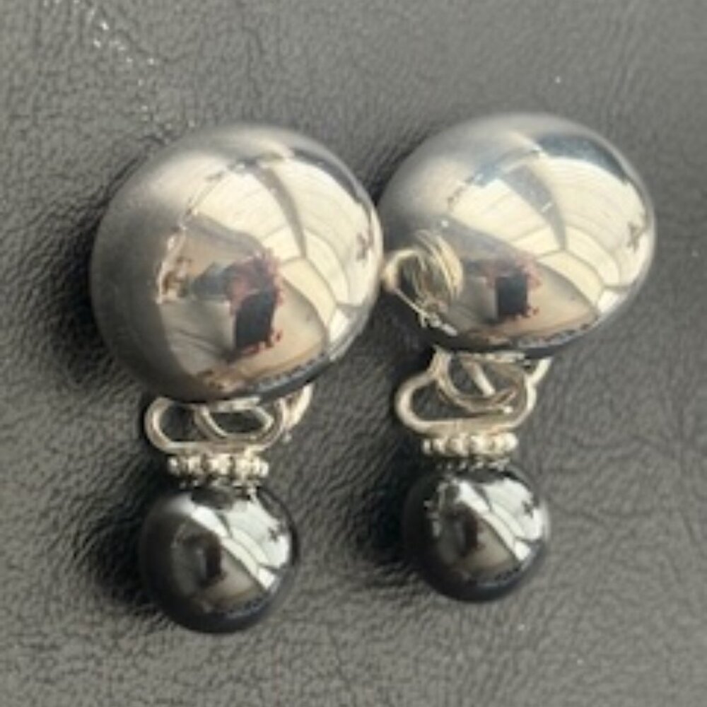 Clyde Duneier pierced earrings-Sterling Silver & grey faux pearls